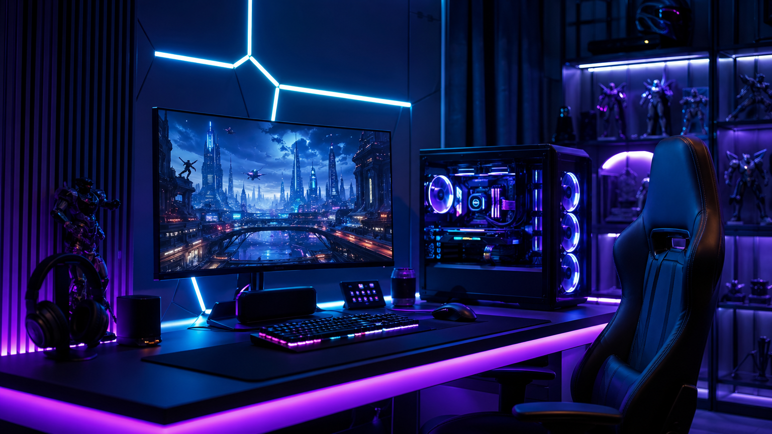 High-tech PC gaming setup